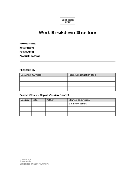 Work Breakdown Structure Template For Word 2003 Or Newer Inside Project Management Cart