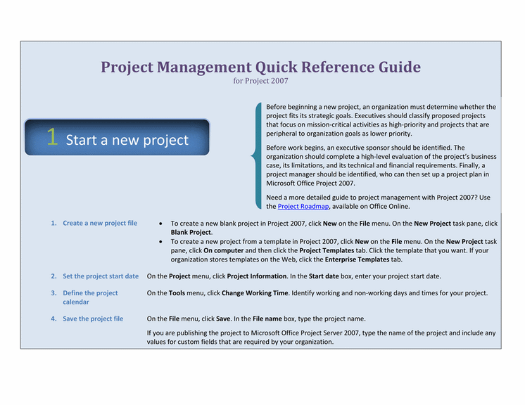 Project Management Quick Reference Guide For Project 2007