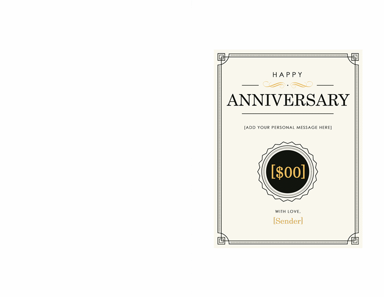 Anniversary Gift Certificate Template Note Card